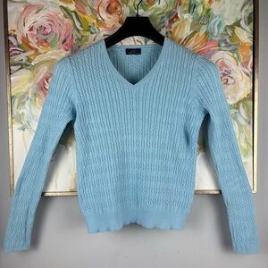 Brooks Brothers 346 Light Blue Cable Knit V-Neck Sweater Size Small